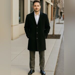 Jos. A Bank Wool Coat Overcoat Men’s 42L Black 3 Button Pockets Single Breasted